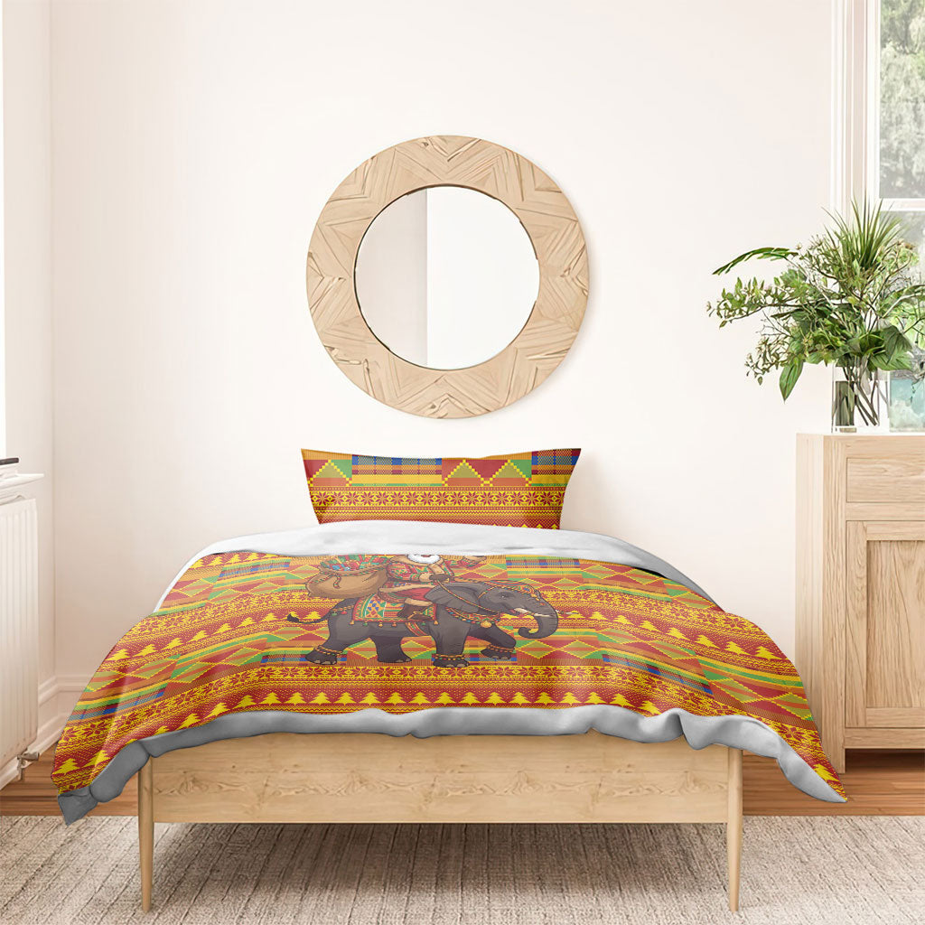 Ghana Christmas Santa African Elephant Bedding Set Kente Inspired Woven Geometric Blocks