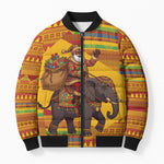 Ghana Christmas Santa African Elephant Bomber Puffer Jacket Kente Inspired Woven Geometric Blocks