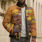 Ghana Christmas Santa African Elephant Bomber Puffer Jacket Kente Inspired Woven Geometric Blocks
