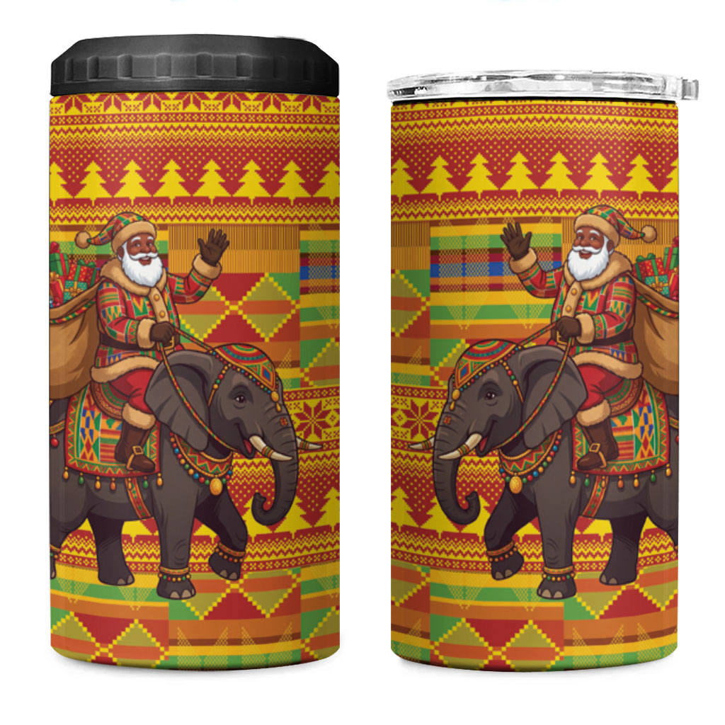 Ghana Christmas Santa African Elephant 4 in 1 Can Cooler Tumbler Kente Inspired Woven Geometric Blocks