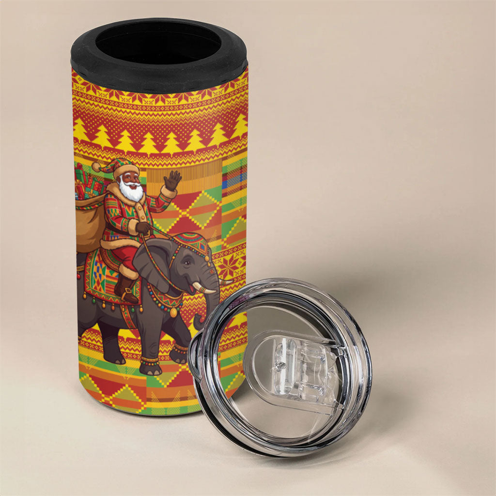 Ghana Christmas Santa African Elephant 4 in 1 Can Cooler Tumbler Kente Inspired Woven Geometric Blocks