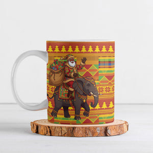 Ghana Christmas Santa African Elephant Ceramic Mug Kente Inspired Woven Geometric Blocks