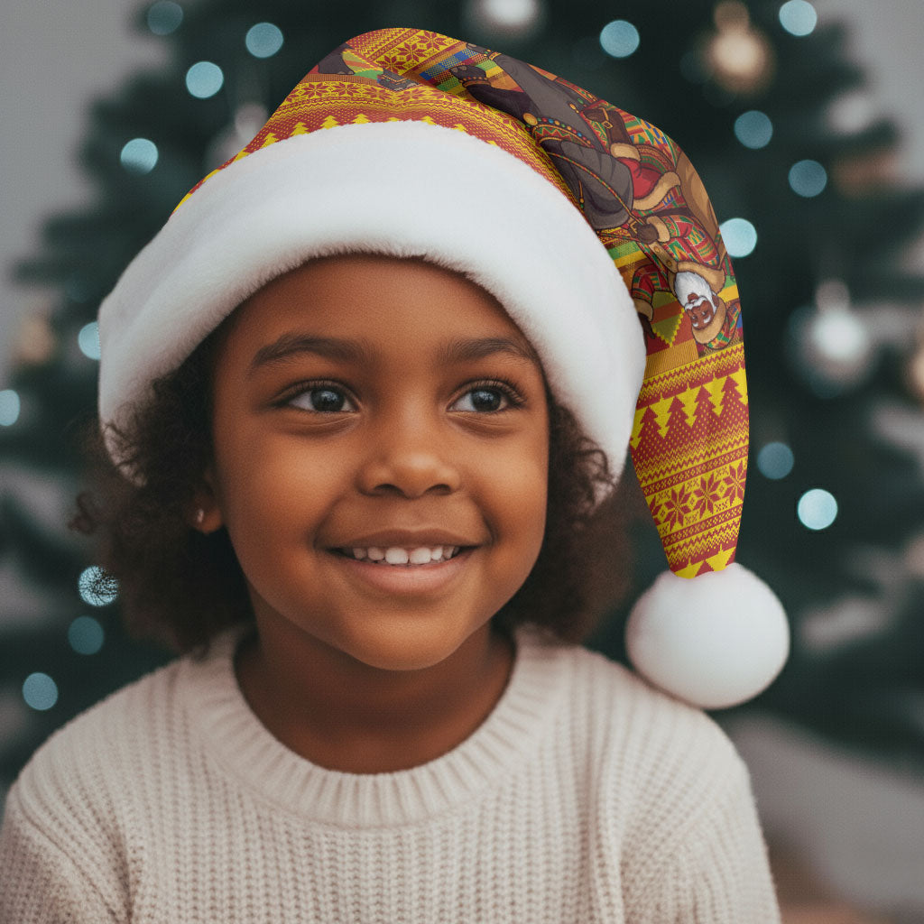 Ghana Christmas Santa African Elephant Christmas Santa Hat Kente Inspired Woven Geometric Blocks