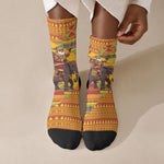 Ghana Christmas Santa African Elephant Crew Socks Kente Inspired Woven Geometric Blocks