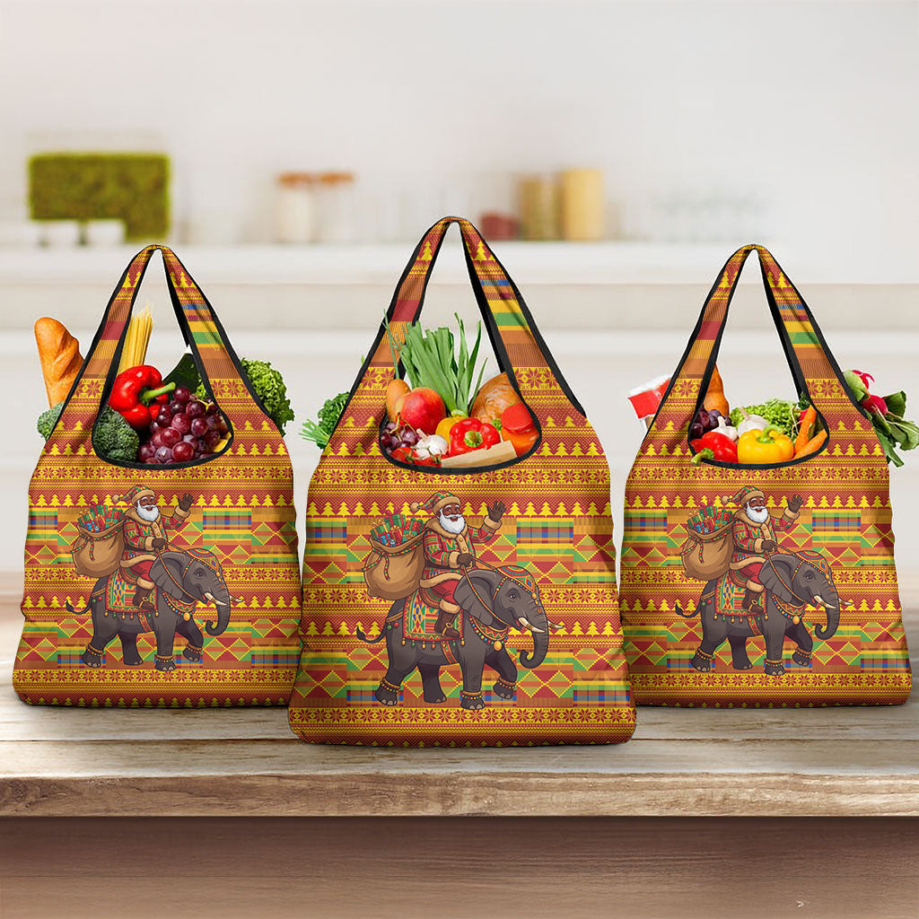 Ghana Christmas Santa African Elephant Grocery Bag Kente Inspired Woven Geometric Blocks