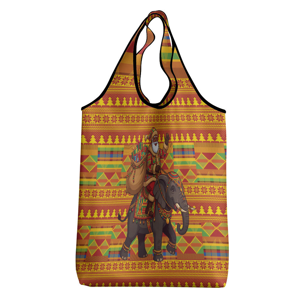 Ghana Christmas Santa African Elephant Grocery Bag Kente Inspired Woven Geometric Blocks