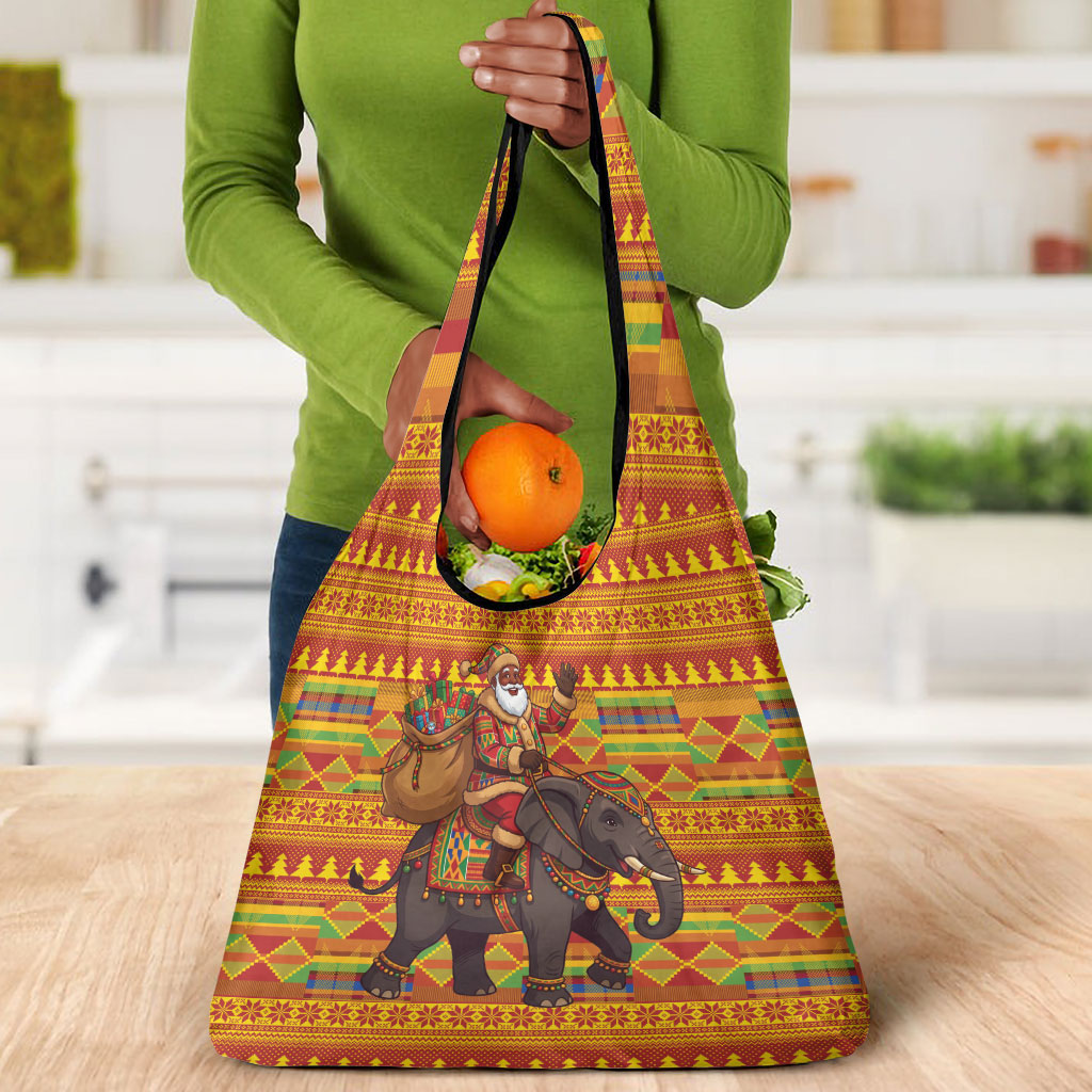 Ghana Christmas Santa African Elephant Grocery Bag Kente Inspired Woven Geometric Blocks