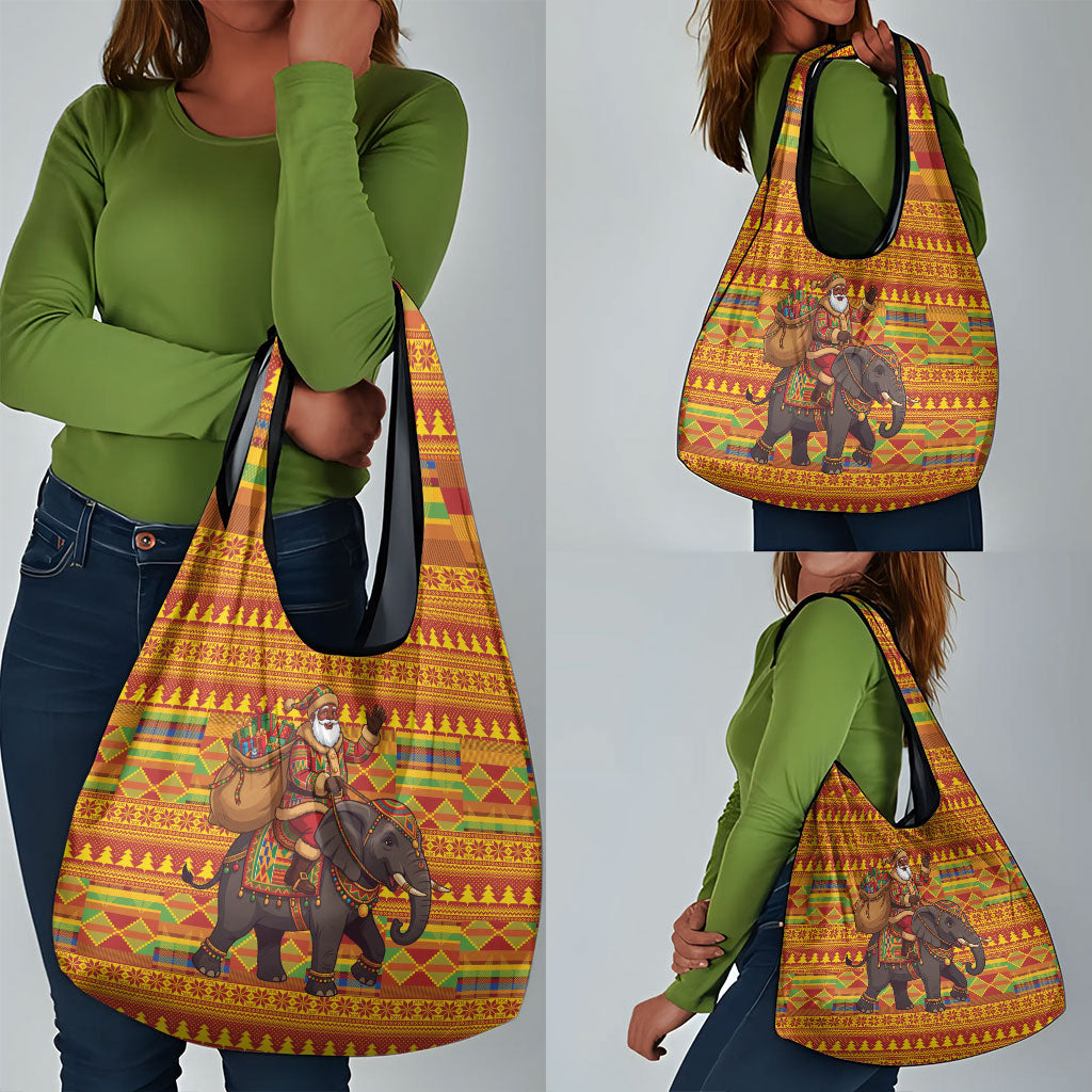 Ghana Christmas Santa African Elephant Grocery Bag Kente Inspired Woven Geometric Blocks