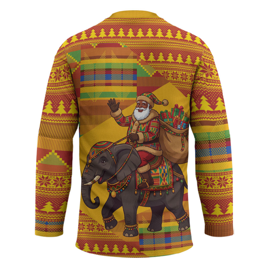 Ghana Christmas Santa African Elephant Hockey Jersey Kente Inspired Woven Geometric Blocks