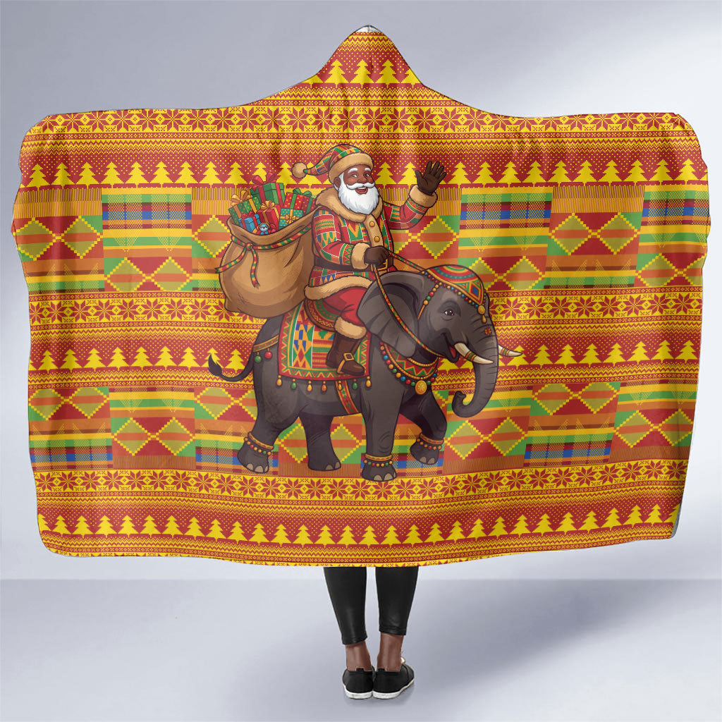 Ghana Christmas Santa African Elephant Hooded Blanket Kente Inspired Woven Geometric Blocks