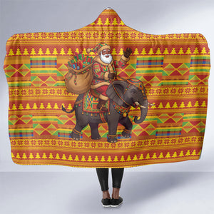 Ghana Christmas Santa African Elephant Hooded Blanket Kente Inspired Woven Geometric Blocks