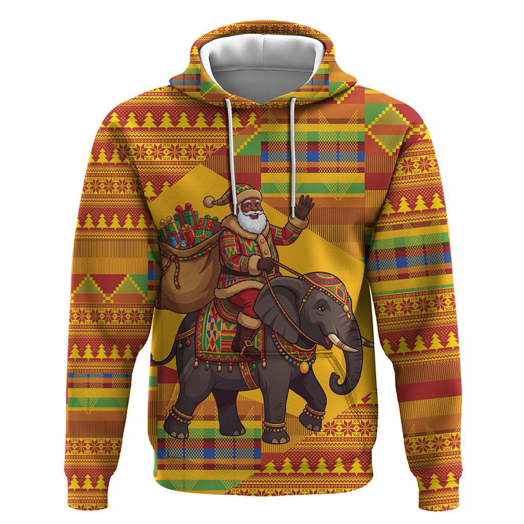 Ghana Christmas Santa African Elephant Hoodie Kente Inspired Woven Geometric Blocks