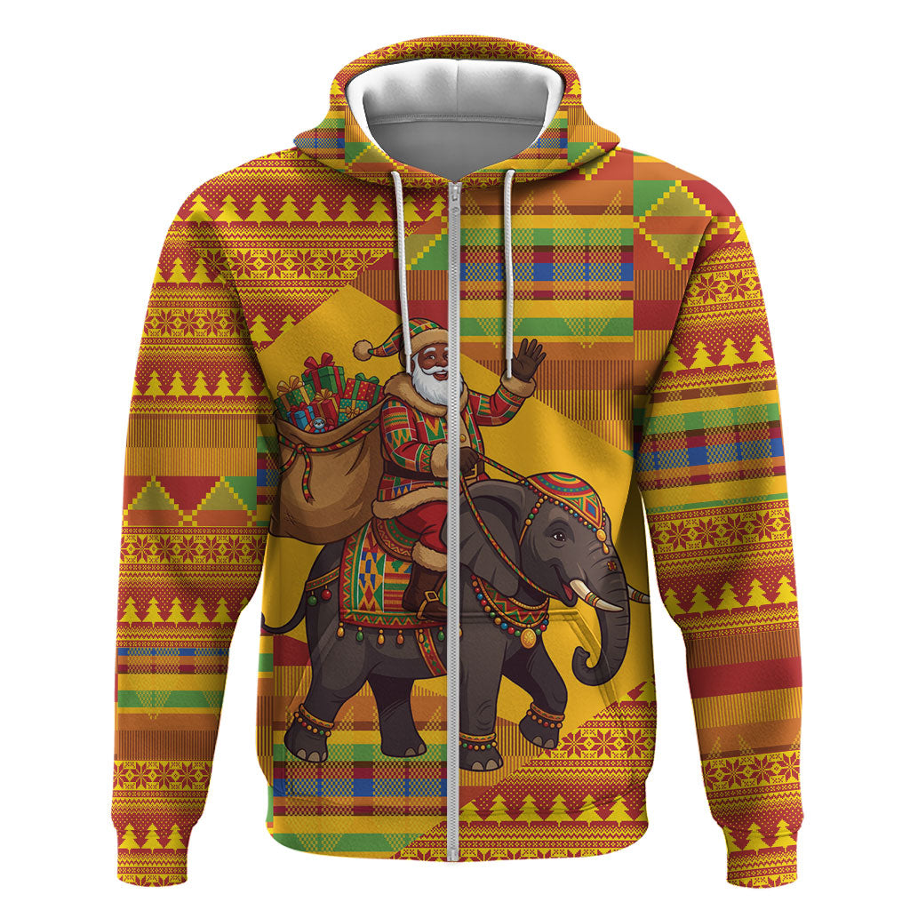 Ghana Christmas Santa African Elephant Hoodie Kente Inspired Woven Geometric Blocks