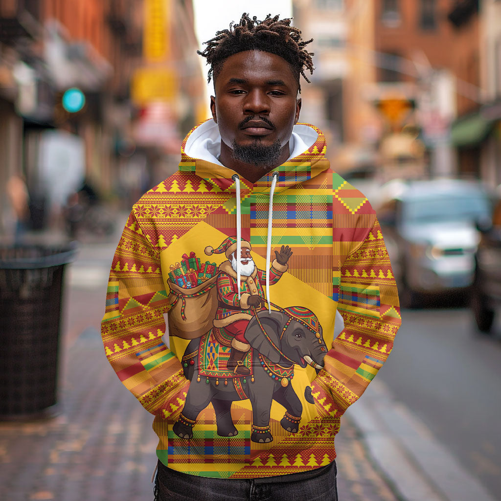 Ghana Christmas Santa African Elephant Hoodie Kente Inspired Woven Geometric Blocks