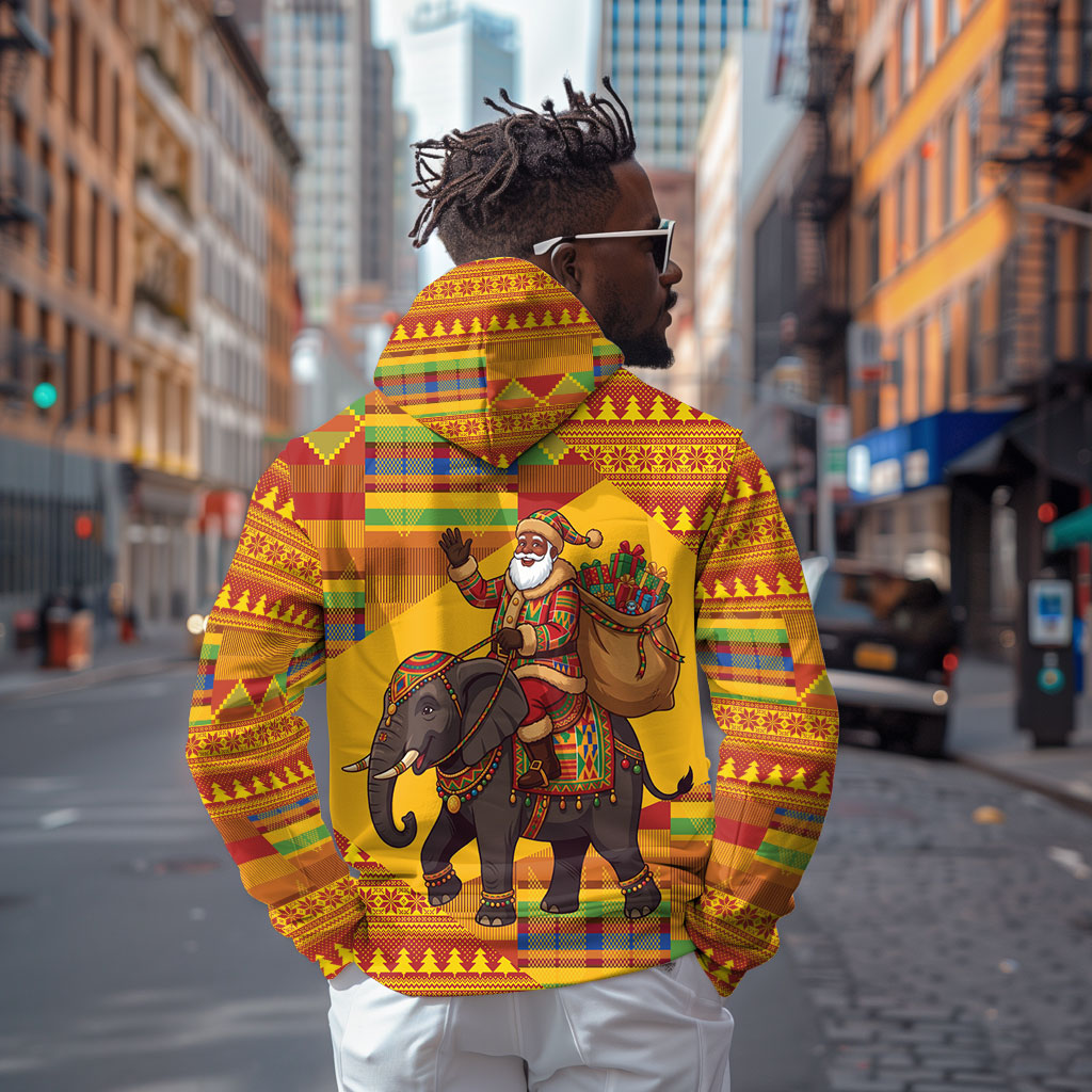 Ghana Christmas Santa African Elephant Hoodie Kente Inspired Woven Geometric Blocks