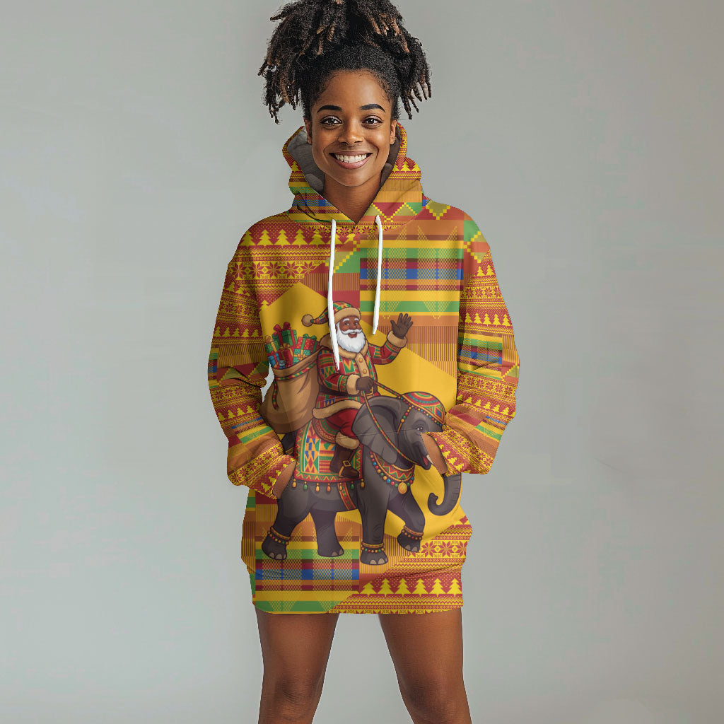 Ghana Christmas Santa African Elephant Hoodie Dress Kente Inspired Woven Geometric Blocks