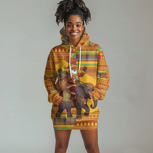 Ghana Christmas Santa African Elephant Hoodie Dress Kente Inspired Woven Geometric Blocks