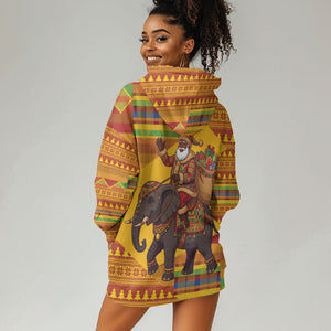 Ghana Christmas Santa African Elephant Hoodie Dress Kente Inspired Woven Geometric Blocks