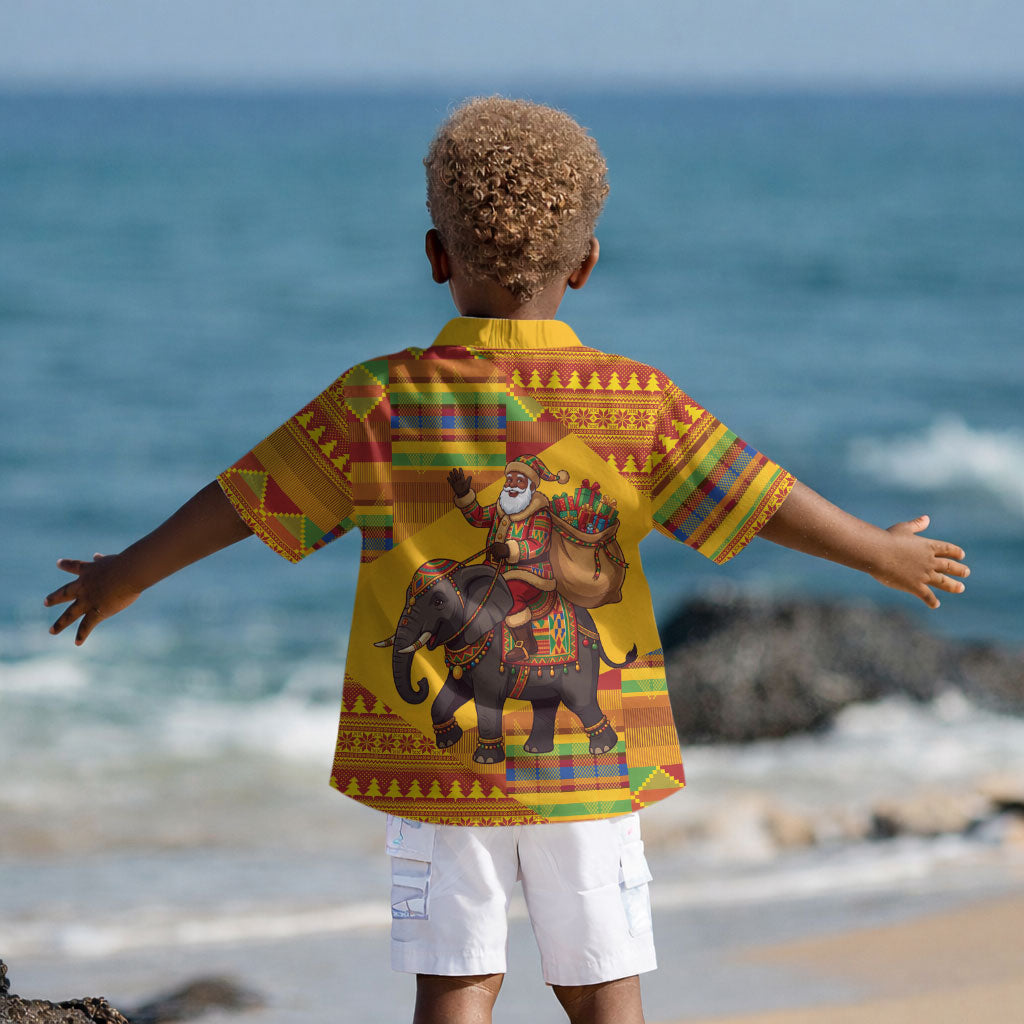 Ghana Christmas Santa African Elephant Kid Hawaiian Shirt Kente Inspired Woven Geometric Blocks