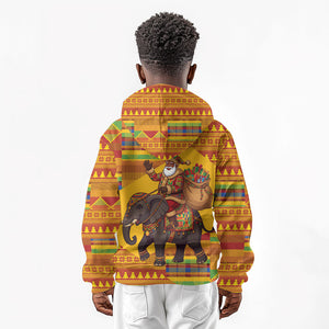 Ghana Christmas Santa African Elephant Kid Hoodie Kente Inspired Woven Geometric Blocks