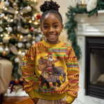 Ghana Christmas Santa African Elephant Kid Ugly Christmas Sweater Kente Inspired Woven Geometric Blocks