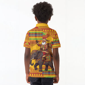 Ghana Christmas Santa African Elephant Kid Polo Shirt Kente Inspired Woven Geometric Blocks