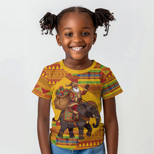 Ghana Christmas Santa African Elephant Kid T shirt Kente Inspired Woven Geometric Blocks