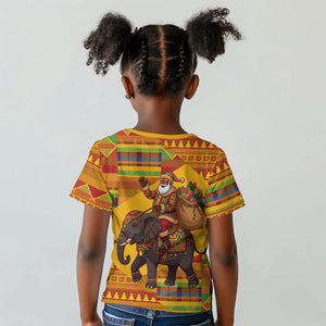 Ghana Christmas Santa African Elephant Kid T shirt Kente Inspired Woven Geometric Blocks