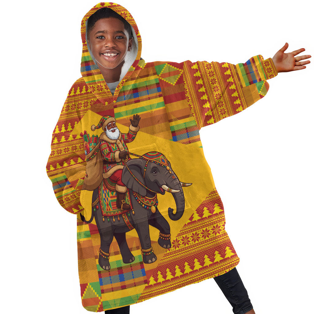 Ghana Christmas Santa African Elephant Kid Wearable Blanket Hoodie Kente Inspired Woven Geometric Blocks