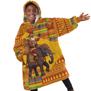 Ghana Christmas Santa African Elephant Kid Wearable Blanket Hoodie Kente Inspired Woven Geometric Blocks