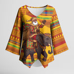 Ghana Christmas Santa African Elephant Kimono Sleeve Blouse Kente Inspired Woven Geometric Blocks