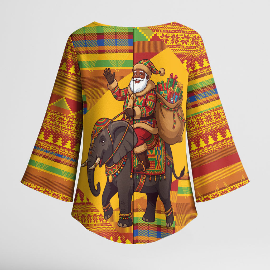 Ghana Christmas Santa African Elephant Kimono Sleeve Blouse Kente Inspired Woven Geometric Blocks