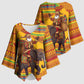 Ghana Christmas Santa African Elephant Kimono Sleeve Blouse Kente Inspired Woven Geometric Blocks