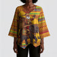 Ghana Christmas Santa African Elephant Kimono Sleeve Blouse Kente Inspired Woven Geometric Blocks