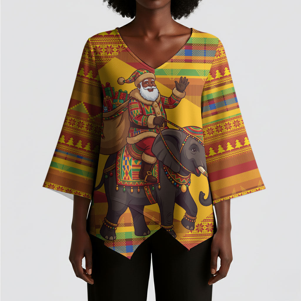 Ghana Christmas Santa African Elephant Kimono Sleeve Blouse Kente Inspired Woven Geometric Blocks