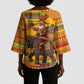 Ghana Christmas Santa African Elephant Kimono Sleeve Blouse Kente Inspired Woven Geometric Blocks