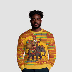 Ghana Christmas Santa African Elephant Ugly Christmas Sweater Kente Inspired Woven Geometric Blocks