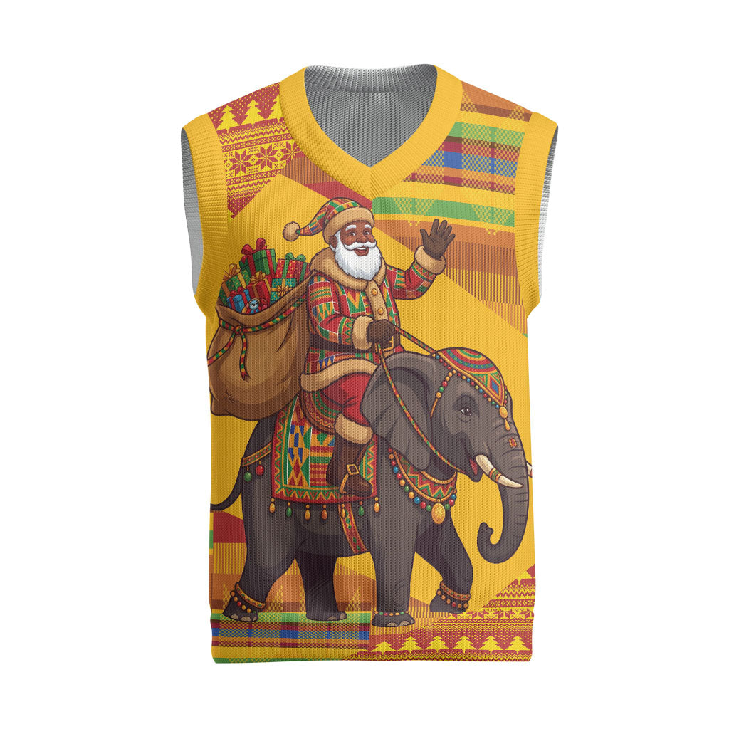 Ghana Christmas Santa African Elephant Christmas Knitted V-Neck Vest Kente Inspired Woven Geometric Blocks