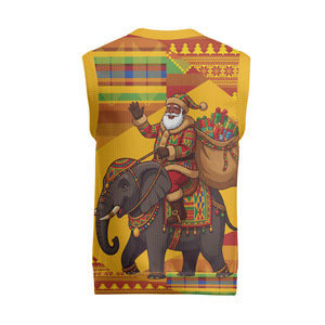 Ghana Christmas Santa African Elephant Christmas Knitted V-Neck Vest Kente Inspired Woven Geometric Blocks