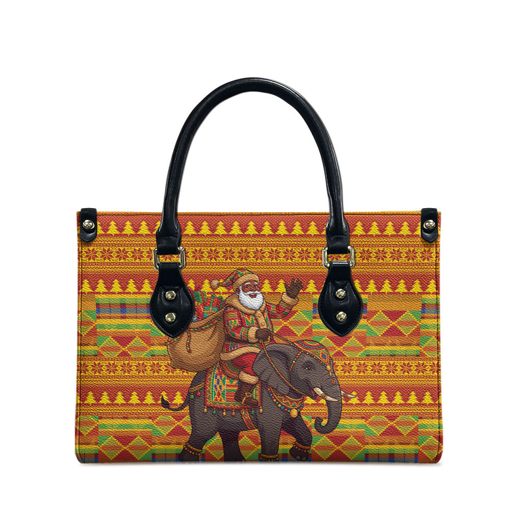 Ghana Christmas Santa African Elephant Leather Bag Kente Inspired Woven Geometric Blocks
