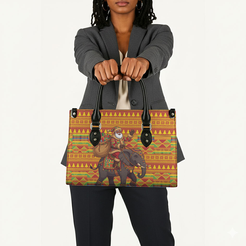 Ghana Christmas Santa African Elephant Leather Bag Kente Inspired Woven Geometric Blocks