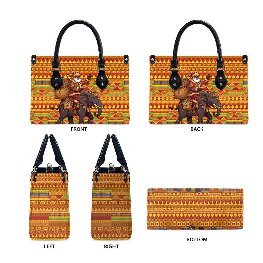 Ghana Christmas Santa African Elephant Leather Bag Kente Inspired Woven Geometric Blocks