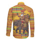 Ghana Christmas Santa African Elephant Long Sleeve Button Shirt Kente Inspired Woven Geometric Blocks