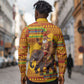 Ghana Christmas Santa African Elephant Long Sleeve Button Shirt Kente Inspired Woven Geometric Blocks