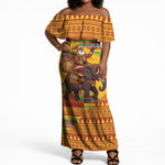 Ghana Christmas Santa African Elephant Off Shoulder Maxi Dress Kente Inspired Woven Geometric Blocks