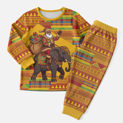 Ghana Christmas Santa African Elephant Christmas Pajama Set Kente Inspired Woven Geometric Blocks