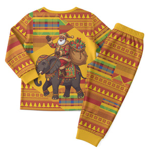 Ghana Christmas Santa African Elephant Christmas Pajama Set Kente Inspired Woven Geometric Blocks