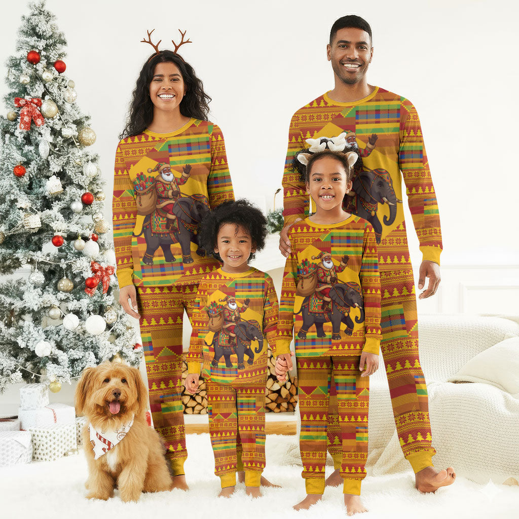 Ghana Christmas Santa African Elephant Christmas Pajama Set Kente Inspired Woven Geometric Blocks