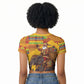 Ghana Christmas Santa African Elephant Raglan Cropped T shirt Kente Inspired Woven Geometric Blocks