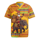 Ghana Christmas Santa African Elephant Rugby Jersey Kente Inspired Woven Geometric Blocks